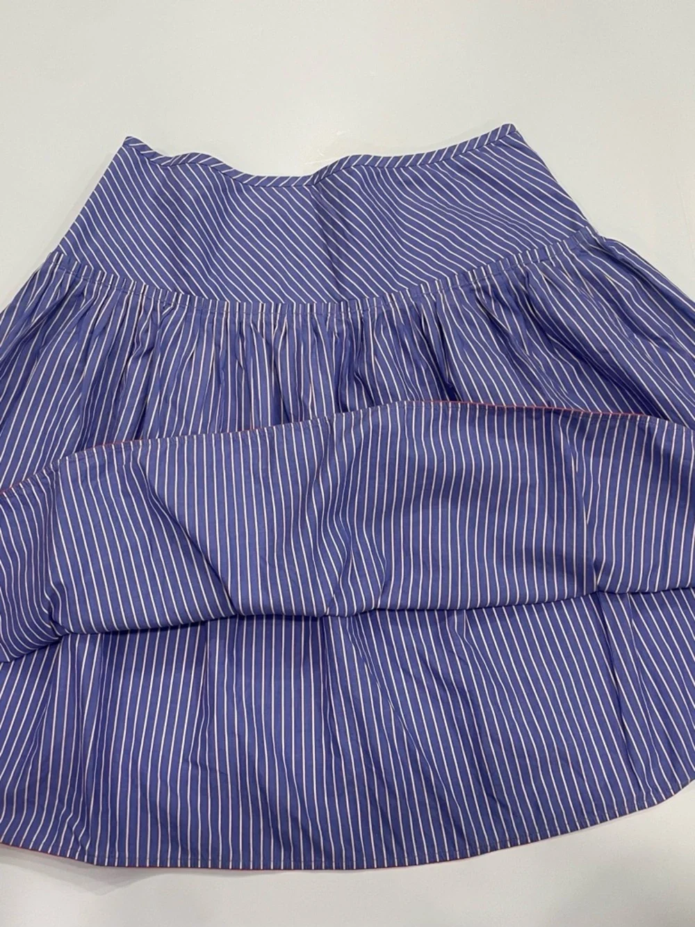 J. Crew Blue and White Pinstripe Circle Skirt with Orange Trim - Size 6 - Picture 3 of 7